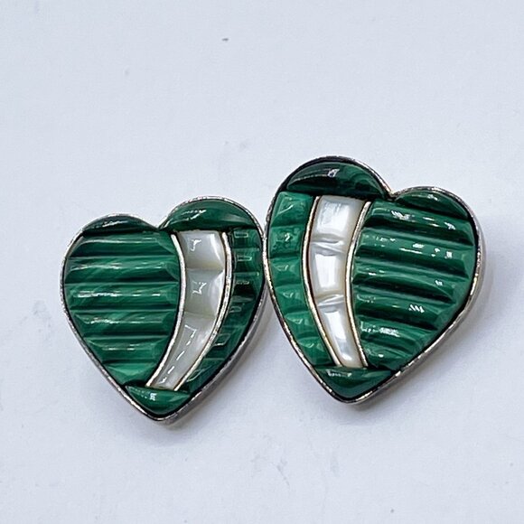 Jay King DTR Mine Finds 925 Sterling Silver Malachite & MOP Heart Post Earrings - Picture 9 of 9